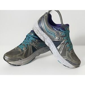 Saucony Omni 13 Running Shoes Women Sz 8 Silver Blue Purple PowerGrid S10247-1